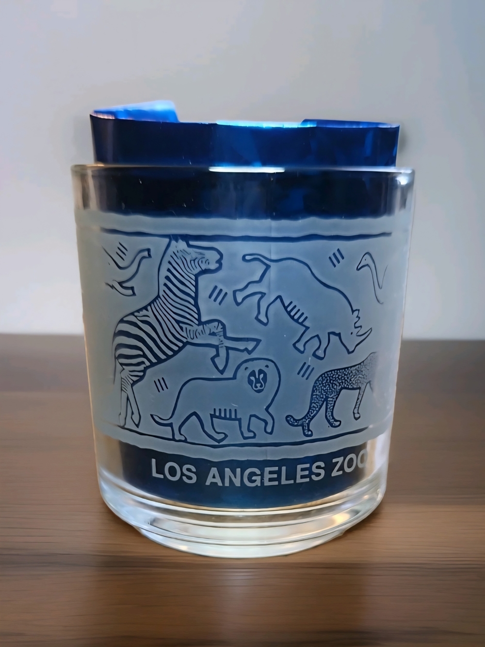 VTG Los Angeles Zoo 80s Clear Etched Glass Mug Animal Wrap "Africa"